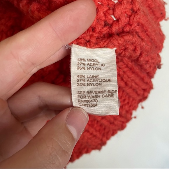 Free People Cable Knit Hooded Sweater Vest Orange Wool Blend - Picture 4 of 5